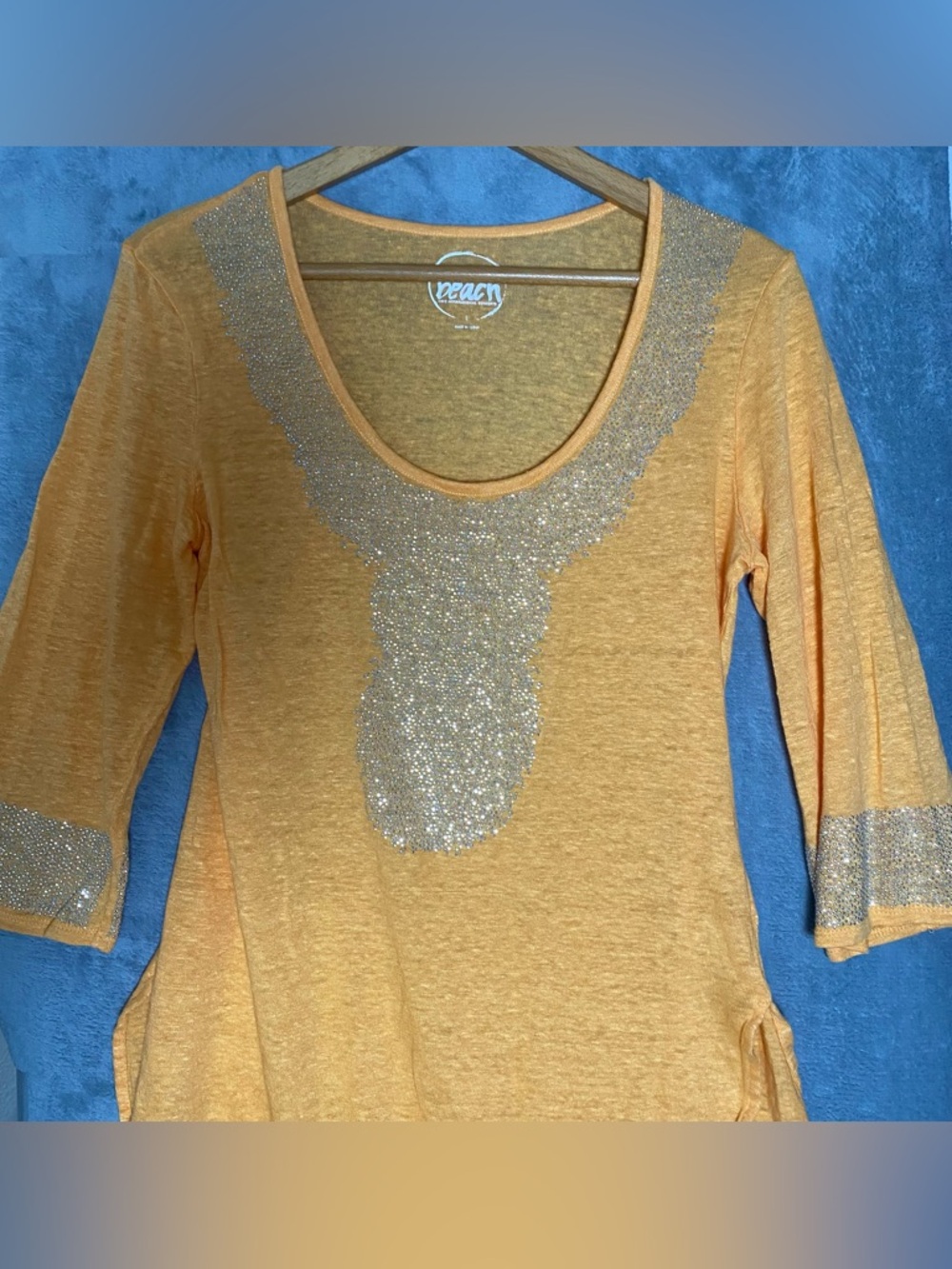 INC International Concepts Beach Linen Women’s Orange Casual Sequin Top Size L